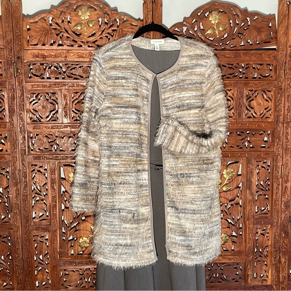 Calvin Klein Eyelash, Fuzzy, Soft, Cozy Cardigan with Silver Clasp Closure - Picture 13 of 16